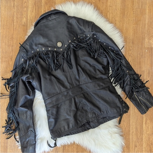 Harley-Davidson Black Leather Jacket with Studs and Fringe - Picture 3 of 11